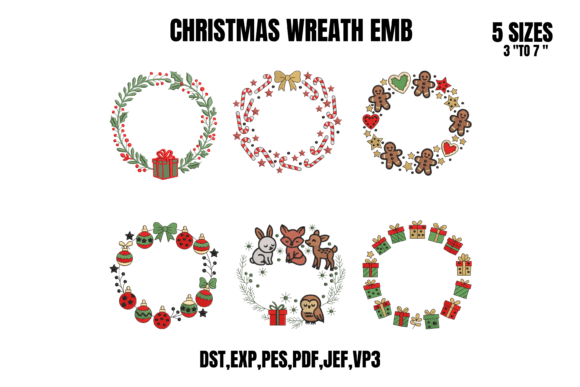 6 Christmas Wreath Embroidery Bundle Set