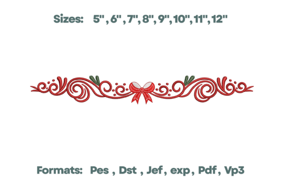 Christmas Scroll Bow Border Embroidery