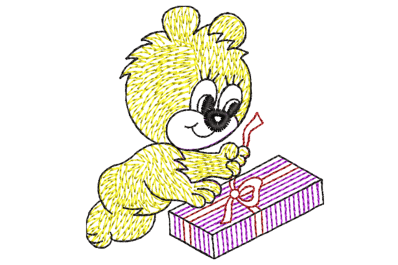 Cute Bear Opening Gift Box Embroidery