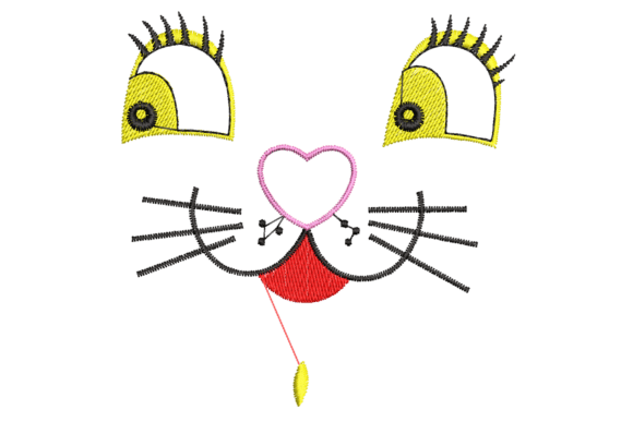 Cute Cartoon Cat Face Embroidery Design