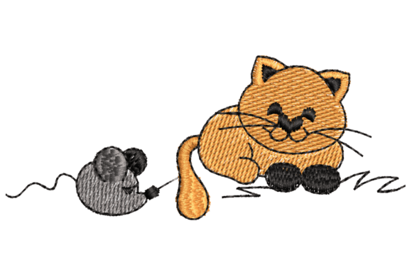 Cute Cat and Mouse Embroidery Design