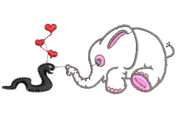 Cute Elephant with Worm Embroidery