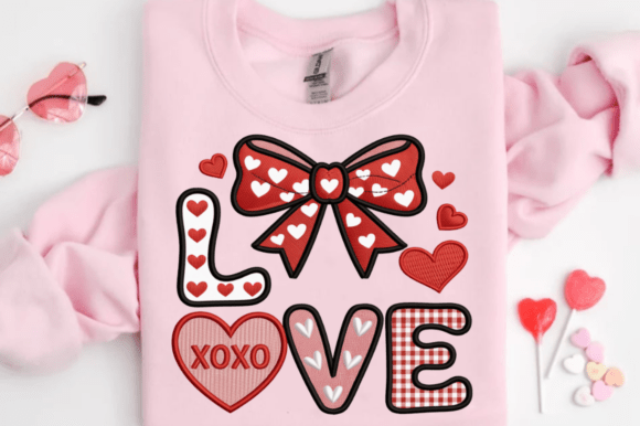 Cute Love Bow Valentine Embroidery