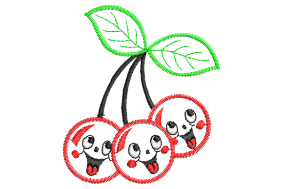 Cute Smiling Cherry Embroidery Design