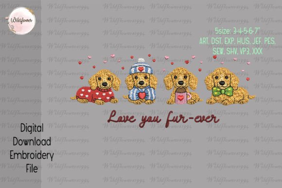 Dachshund Dog Valentine Embroidery File