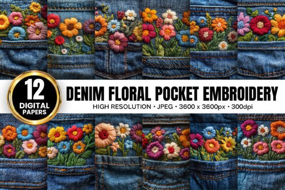 Denim Floral Pocket Embroidery Papers