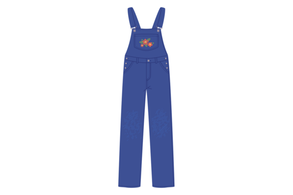 Denim Overalls with Flower Embroidery. R