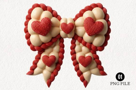 Embroidery Bow Mini Hearts Valentine PNG