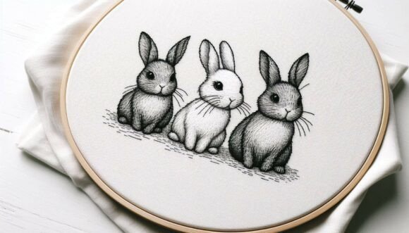 Embroidery Fabric Bunnies