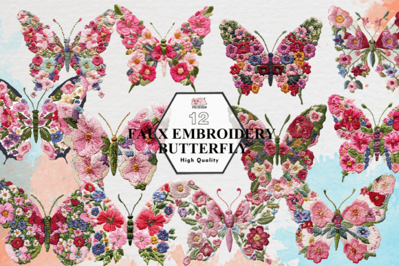 Faux Embroidery Butterfly Clipart PNG