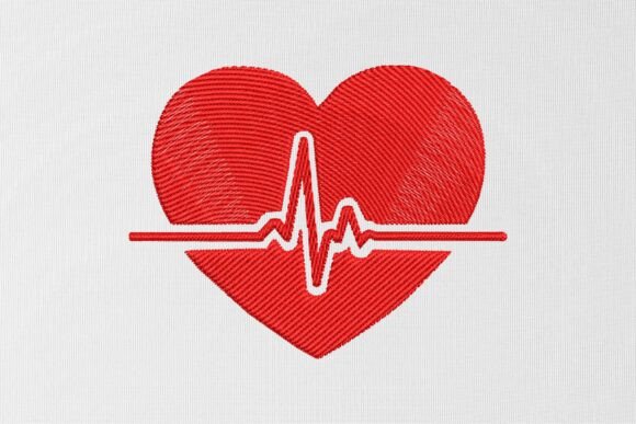 Heartbeat Line Love Embroidery Design