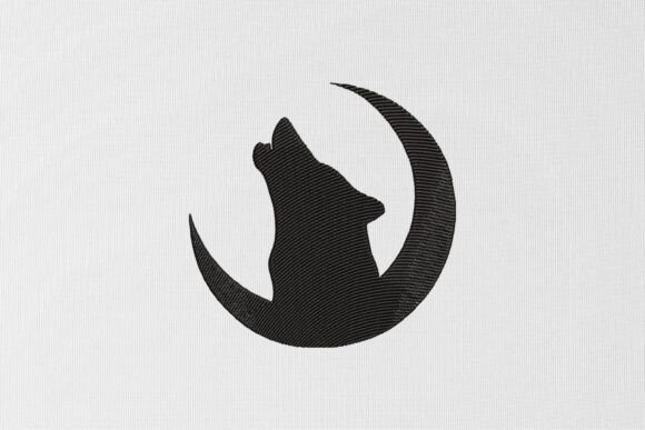 Howling Wolf and Moon Embroidery Design