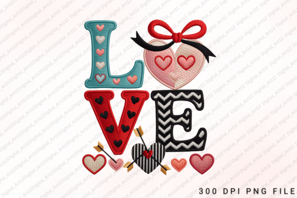 Love Valentine Embroidery PNG Design