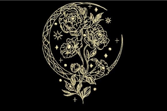Magic Rose and Moon Embroidery Design
