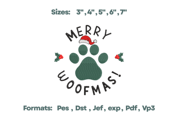 Merry Woofmas Paw Print Embroidery