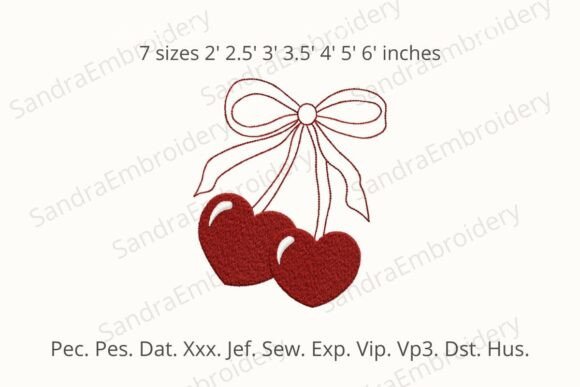 Mini Cherry Bow Embroidery Design