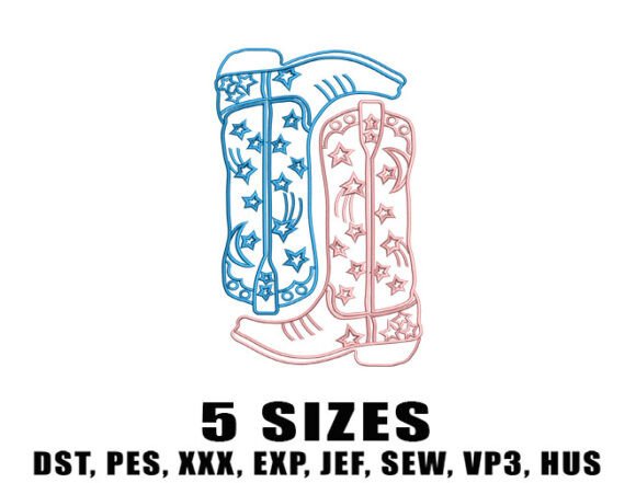 Star Cowboy Boots Embroidery Design